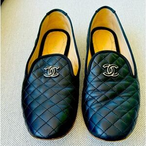 Chanel Black quilted leather smoking shoes